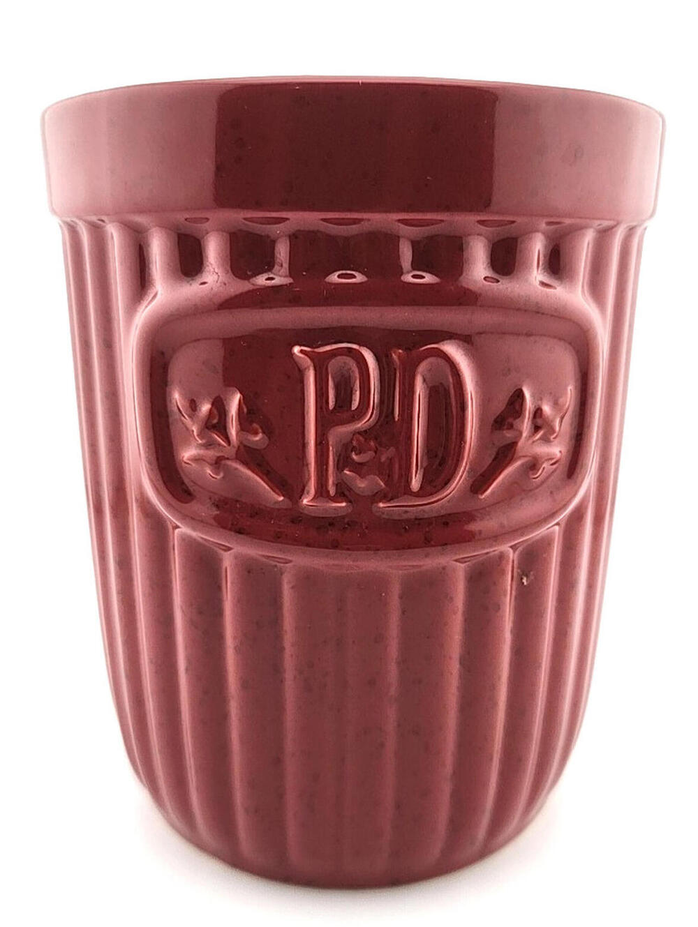 Paula Deen Utensil Holder Crock Jar Pottery Stoneware Dark Red Burgundy Kitchen